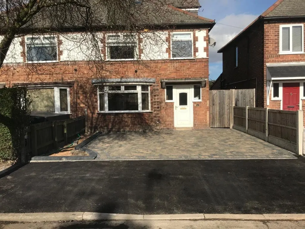 Block paving driveway at a semi-detached house