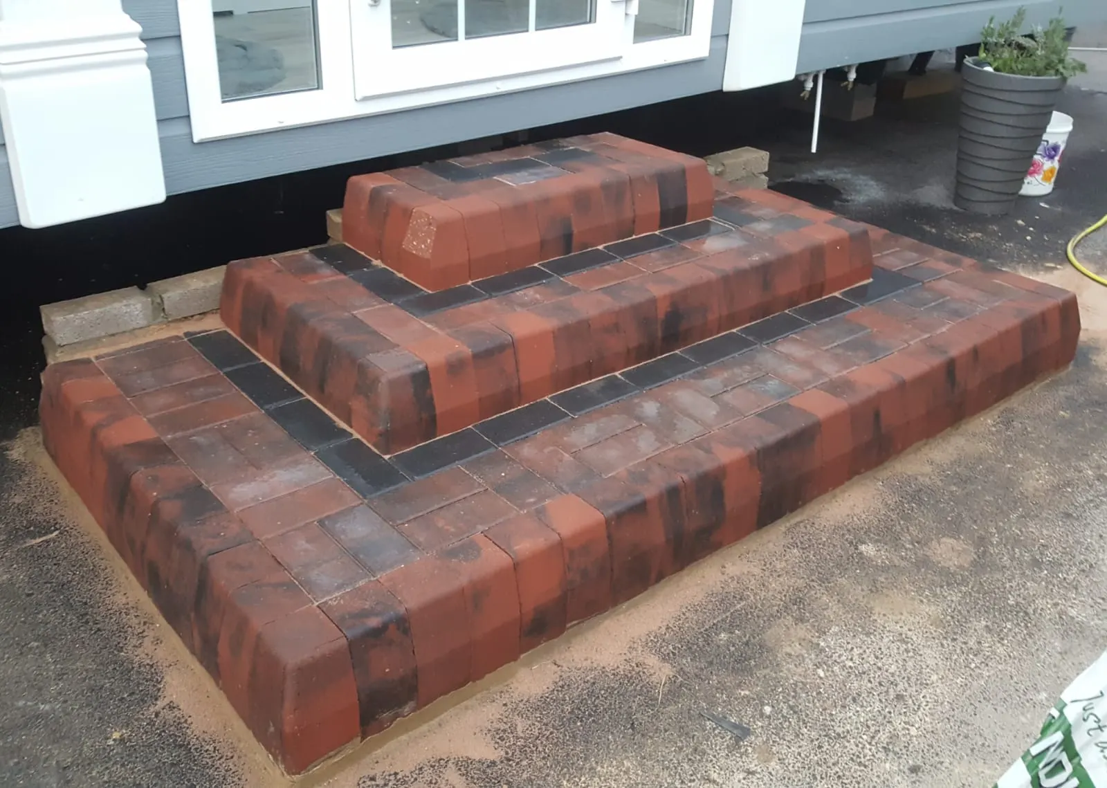 Tiered brindle block paving steps